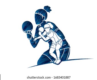 Group of Ping Pong players, Table Tennis players action cartoon sport graphic vector.