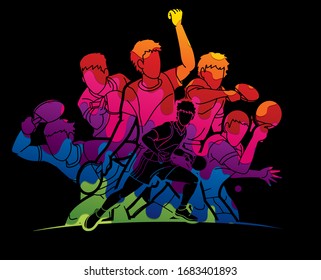 Group of Ping Pong players, Table Tennis players action cartoon sport graphic vector.