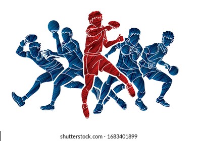 Group of Ping Pong players, Table Tennis players action cartoon sport graphic vector.