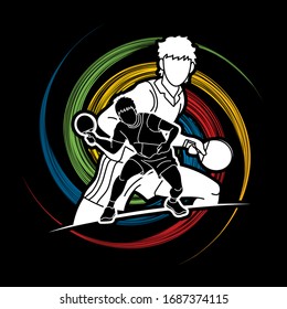 Group of Ping Pong players, Table Tennis players action cartoon sport graphic vector.