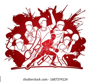 Group of Ping Pong players, Table Tennis players action cartoon sport graphic vector.