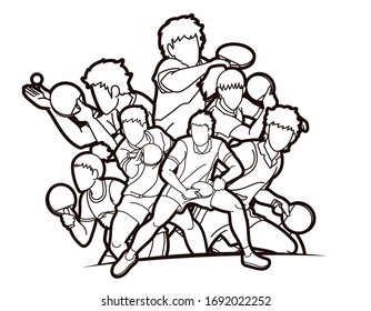 Group of Ping Pong players, Table Tennis players action cartoon sport graphic vector.