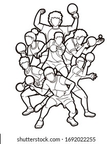 Group of Ping Pong players, Table Tennis players action cartoon sport graphic vector.