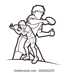 Group of Ping Pong players, Table Tennis players action cartoon sport graphic vector.