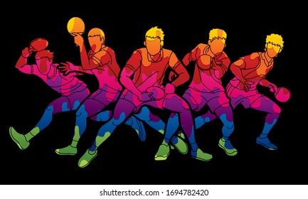 Group of Ping Pong players, Table Tennis players action cartoon sport graphic vector.