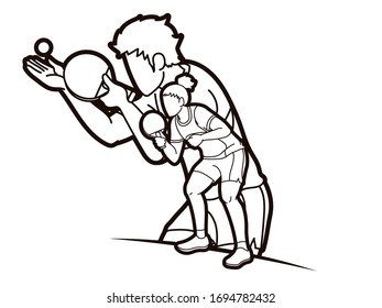 Group of Ping Pong players, Table Tennis players action cartoon sport graphic vector.