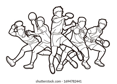 Group of Ping Pong players, Table Tennis players action cartoon sport graphic vector.