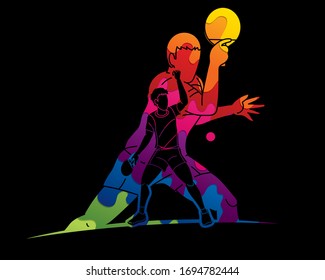 Group of Ping Pong players, Table Tennis players action cartoon sport graphic vector.