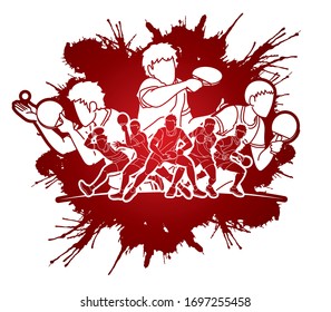 Group of Ping Pong players, Table Tennis players action cartoon sport graphic vector.
