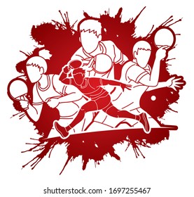 Group of Ping Pong players, Table Tennis players action cartoon sport graphic vector.