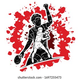 Group of Ping Pong players, Table Tennis players action cartoon sport graphic vector.