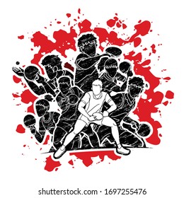 Group of Ping Pong players, Table Tennis players action cartoon sport graphic vector.