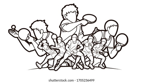 Group of Ping Pong players, Table Tennis players action cartoon sport graphic vector.