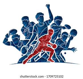 Group of Ping Pong players, Table Tennis players action cartoon sport graphic vector.