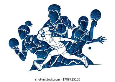 Group of Ping Pong players, Table Tennis players action cartoon sport graphic vector.