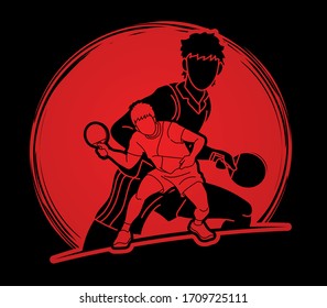 Group of Ping Pong players, Table Tennis players action cartoon sport graphic vector.