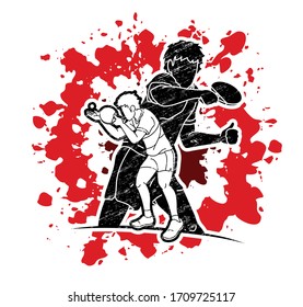 Group of Ping Pong players, Table Tennis players action cartoon sport graphic vector.