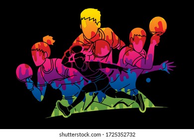 Group of Ping Pong players, Table Tennis players action cartoon sport graphic vector.