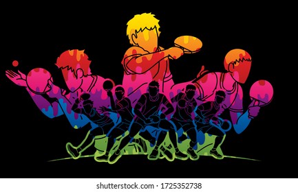 Group of Ping Pong players, Table Tennis players action cartoon sport graphic vector.