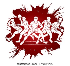 Grupo de jugadores de Ping Pong, jugadores de tenis de mesa acción cartoon deporte vector gráfico.