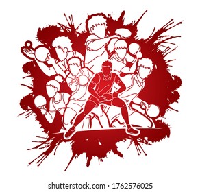 Group of Ping Pong players, Table Tennis players action cartoon sport graphic vector.