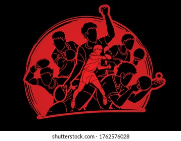Group of Ping Pong players, Table Tennis players action cartoon sport graphic vector.