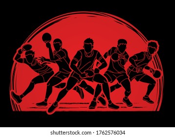 Group of Ping Pong players, Table Tennis players action cartoon sport graphic vector.