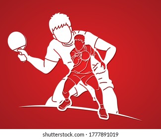Group of Ping Pong players, Table Tennis players action cartoon sport graphic vector.