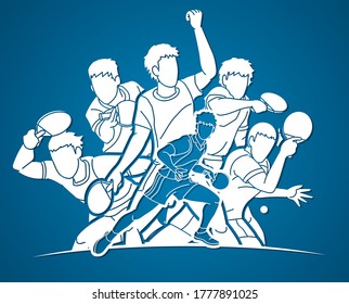 Group of Ping Pong players, Table Tennis players action cartoon sport graphic vector.