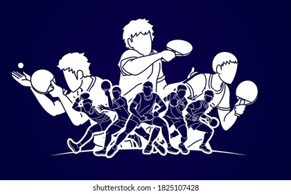 Group of Ping Pong players, Table Tennis players action cartoon sport graphic vector.	
