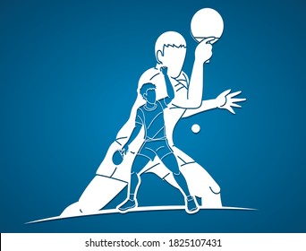 Group of Ping Pong players, Table Tennis players action cartoon sport graphic vector.	