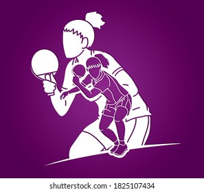 Group of Ping Pong players, Table Tennis players action cartoon sport graphic vector.	