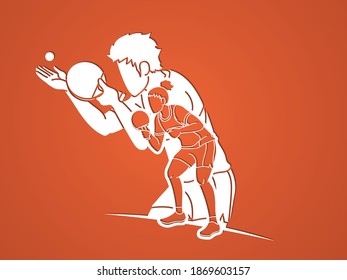 Group of Ping Pong players, Table Tennis players action cartoon sport graphic vector.