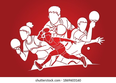 Group of Ping Pong players, Table Tennis players action cartoon sport graphic vector.