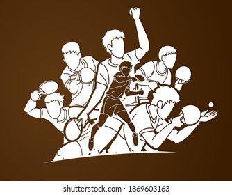 Group of Ping Pong players, Table Tennis players action cartoon sport graphic vector.