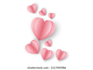 Grupo de una forma de corazón de papel rosa sobre fondo blanco. Concept Feliz Día de San Valentín.