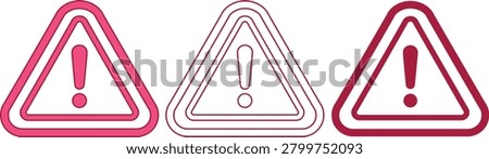 Group of pink warning signs conveying danger alert attention hazard caution and emergency notification.
