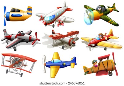 A group of planes on a white background 