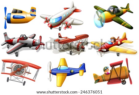 A group of planes on a white background 