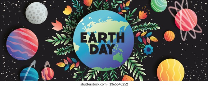 group of planets with floral decoration earth day celebration
