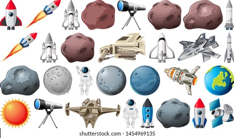 Group of planets and space obejcts illustration