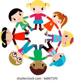 group of playing children hand in hand