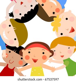 group of playing children hand in hand