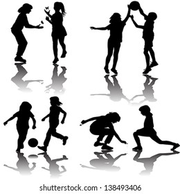 Group of playing children silhouettes