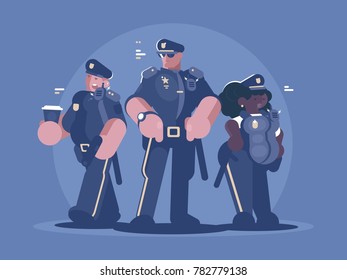 Group of police man and woman. Law, order and security. Vector illustration