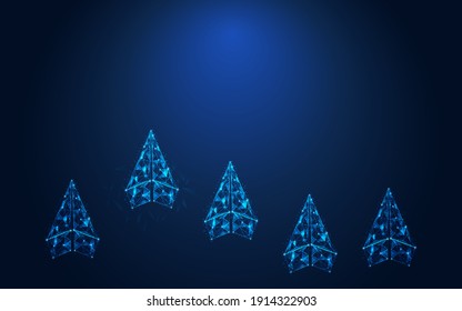 Group of polygon paper plane leadership competition concept on blue background. Innovative solution creative business competition concept futuristic vector illustration.
