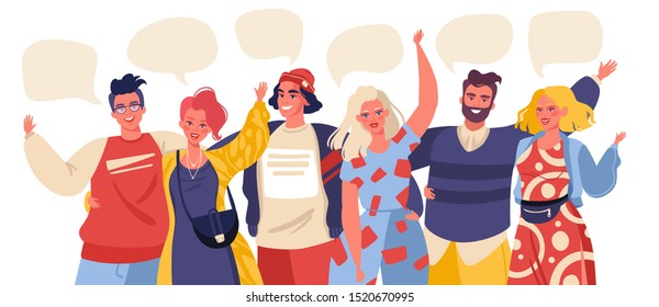 Group Portrait Cute Joyful Friends Smiling Stock Vector (Royalty Free ...