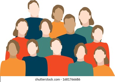 Group portrait of office workers standing together. Success teamwork. Symbol of teamwork, cooperation, partnership. Colorful vector illustration in flat cartoon style.