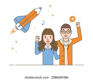 Group portrait of smiling students stock illustration. Student lifestyle in pandemic concept. Vector flat person illustration.