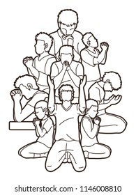 Group of Prayer, Christian praying together cartoon graphic vector